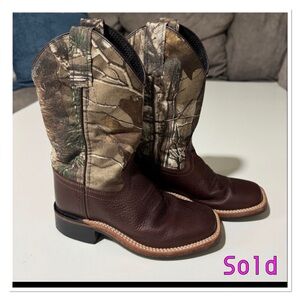 Old West Kids Camouflage and Dark Brown Boots